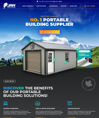 Jaw Portable Buildings Custom WordPress Site